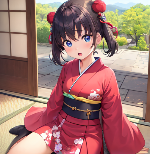 焦っているような表情の和服美少女の萌え絵