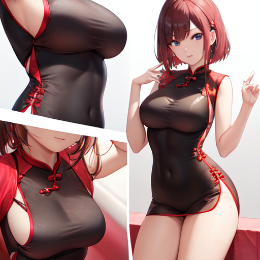 セクシーポーズをとっているグラビアアイドルのようなチャイナ服の美人女性