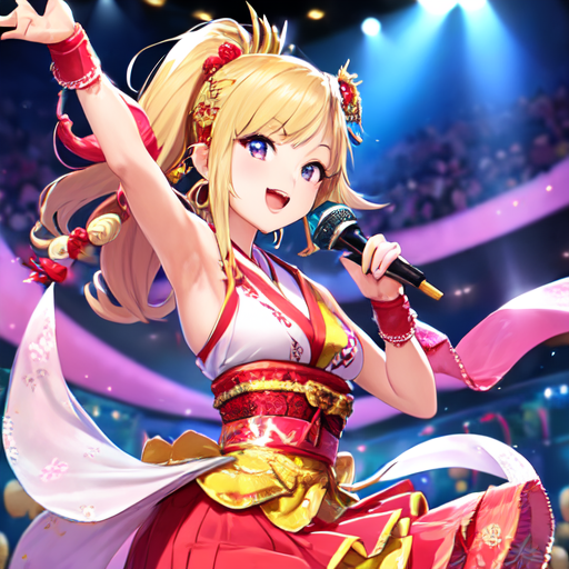 歌いながら踊っている人気アイドル女性の2次元イラスト素材