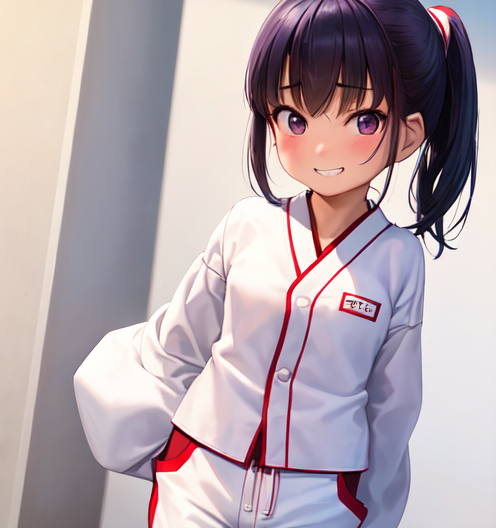 少し照れた顔で立っている小さい女の子の絵