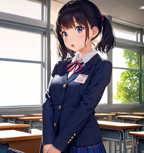 呆けたような顔で驚いて立ちすくんでいる制服女子