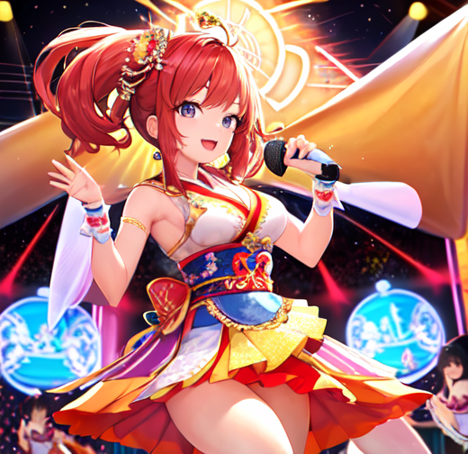 ステージで歌いながら踊っている女の子アイドルの男性向け2次元画像素材