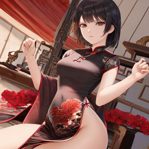 チャイナ服を着た美人な女性の絵