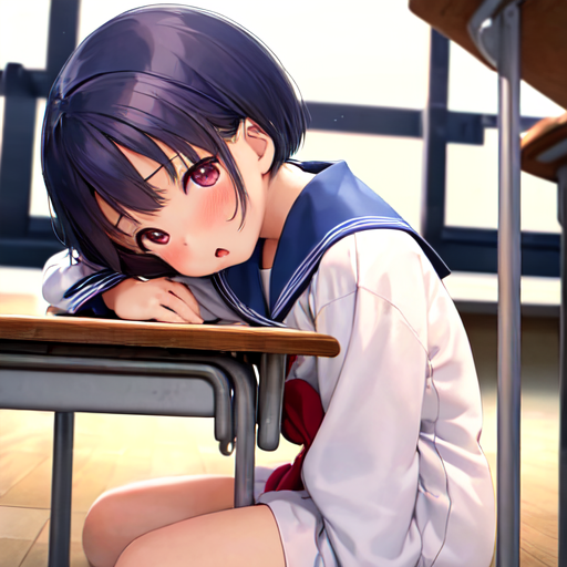 突っ伏して恥ずかしがっている女の子絵