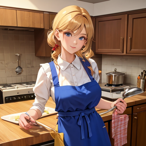 金髪の家庭的な外国人新妻の萌えイラスト