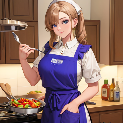 大人の女性がエプロンをつけて料理してくれている