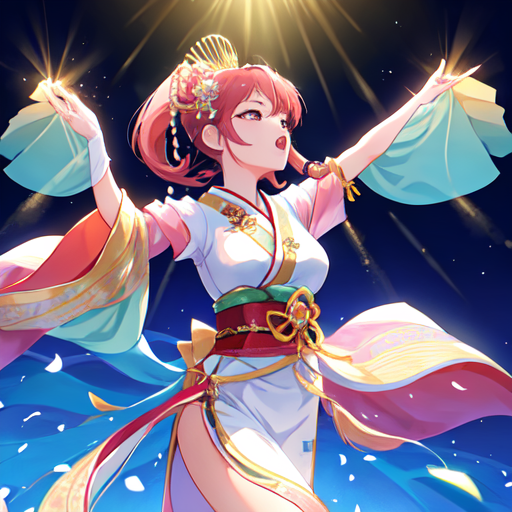 優雅な舞を踊っている日本人女性アイドルの美人絵