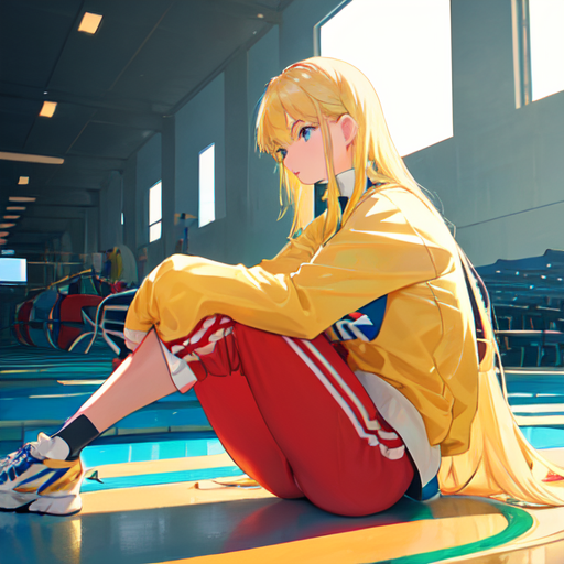 金髪美少女が体育座りしているイラスト