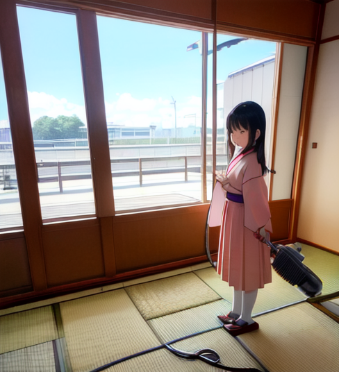 和室をきれいに掃除している女の子