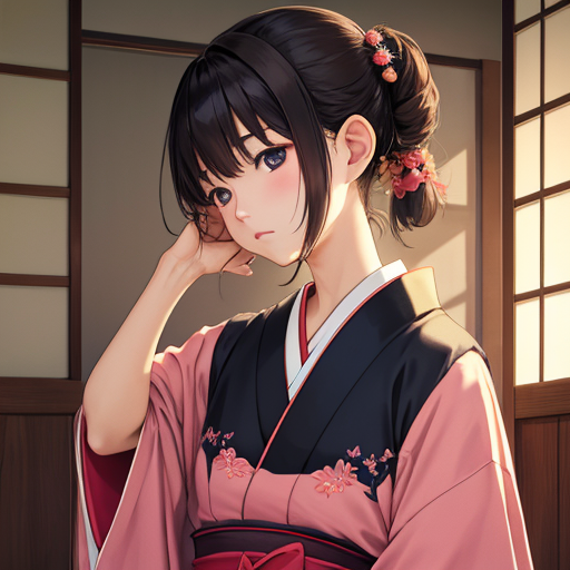 きれいな首の和服美人が落ち込んでいる