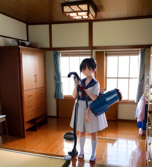 掃除機をうまく使いこなせていない若い女の子