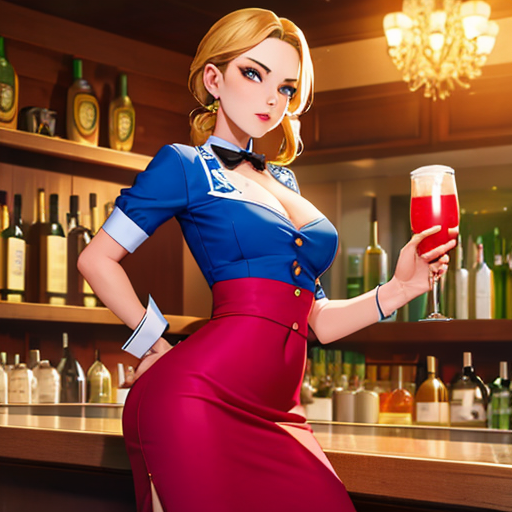 ワインを入れて運んでくれている美人女性のイラスト