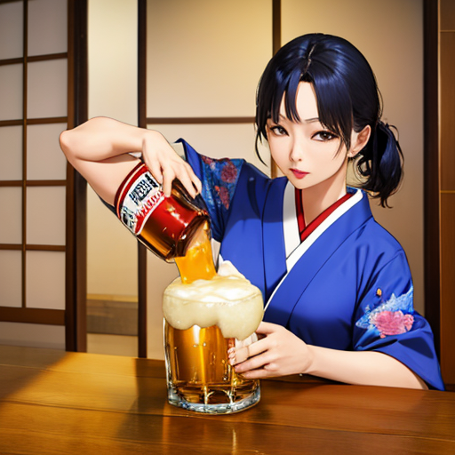 ジョッキにビールを注いでくれている女性