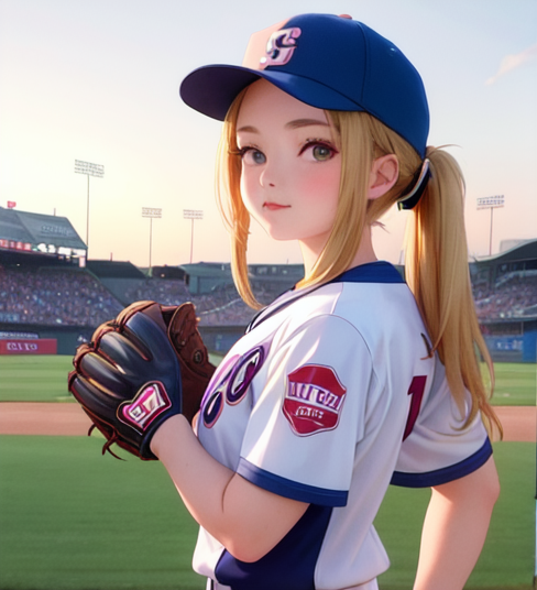 金髪がきれいな女の子がソフトボール選手をしているイラスト