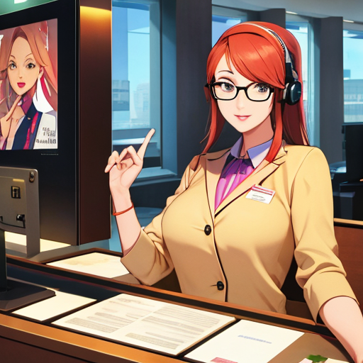 イヤホンをつけた仕事ができそうな受付嬢の2次元画像