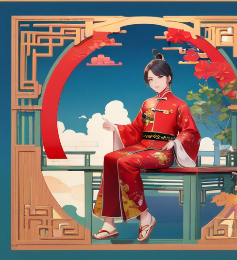 チャイナ服の中国人女性の2次元イラスト画像