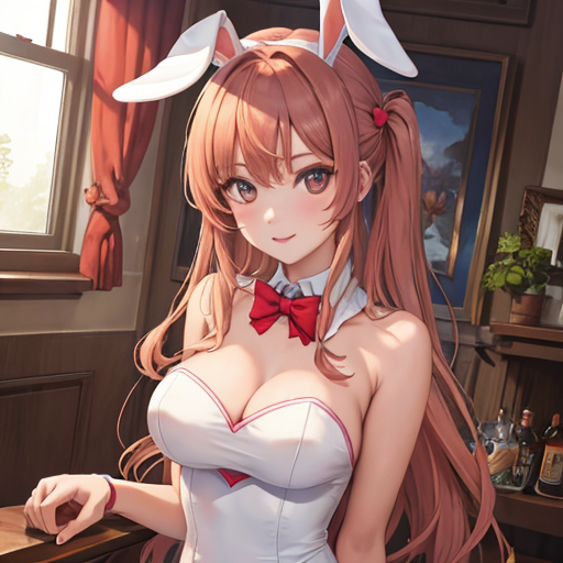 ピンク髪＆ウサ耳コスプレのツインテール美少女