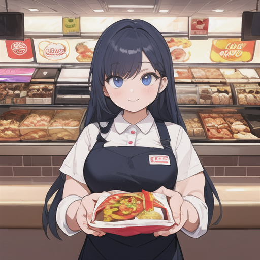 おいしそうな食べ物を運んできてくれたファーストフード店の美人店員