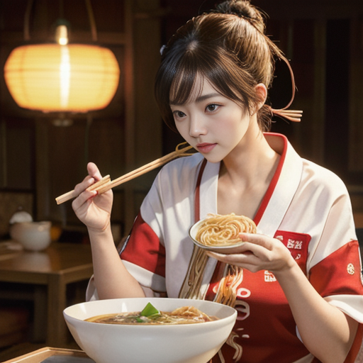 細身なのに大盛りラーメンを堪能している女性