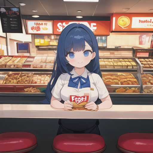 まだ幼く見えるけど立派に働いているファーストフード見せの女性店員さん